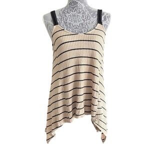 Lazy Sundays Tan and Black Striped‎ Tank Top Sleeveless Casual Asymmetrical Sz L